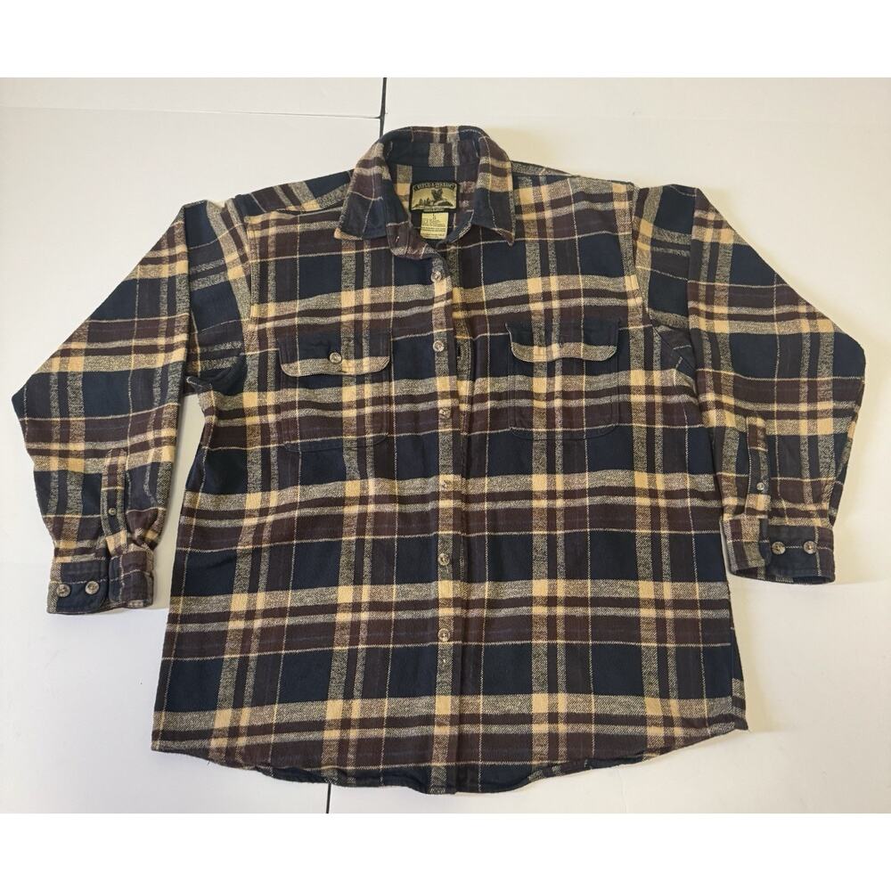Field &‎ Stream Heavy Cotton Flannel Shirt Men’s Large Blue Brown Plaid